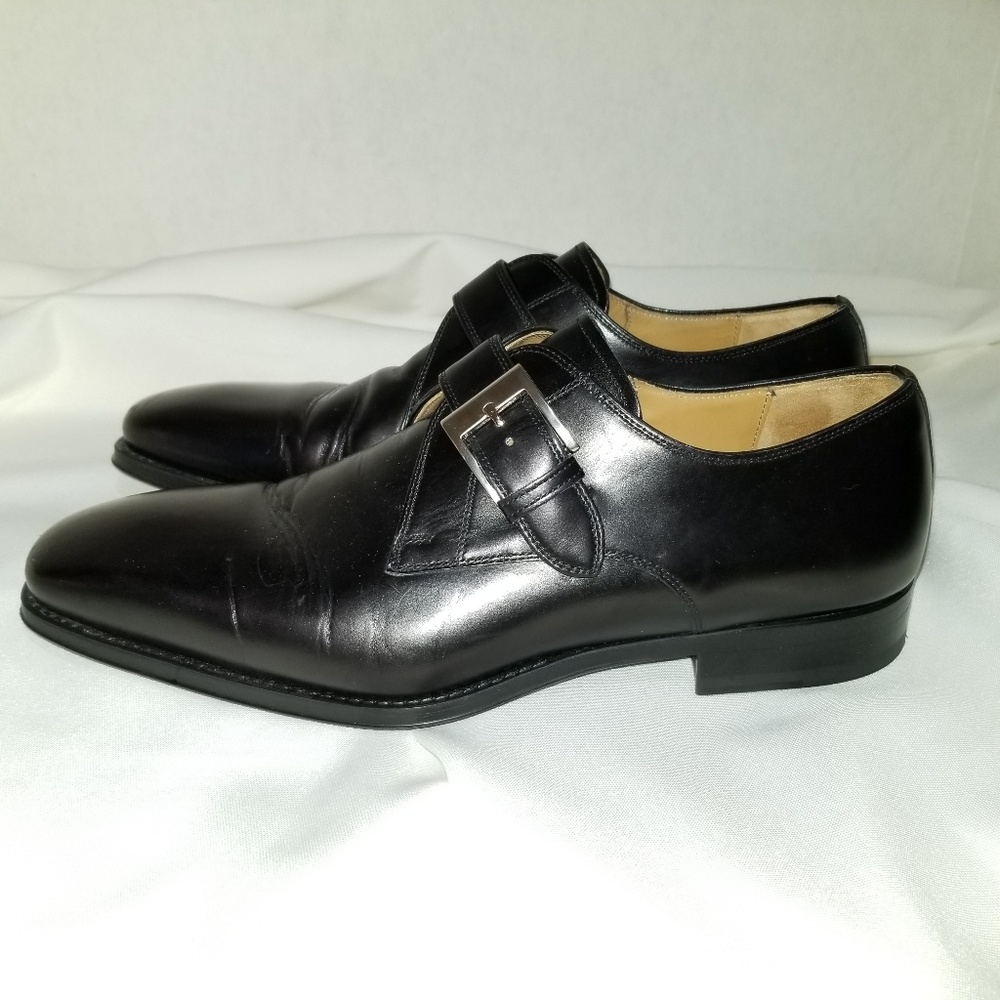 Magnanni Monk Strap Black Leather Loafers Mens 9.5 - Picture 1 of 8